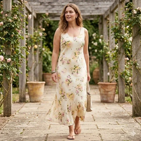 Vintage 90s Womens Size Large/XL Floral Maxi Dress Cottagecore Made in USA Boho - Picture 1 of 9